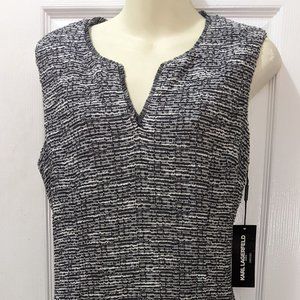 KARL LAGERFELD Midi Dress Black Acrylic Polyester Bodycon Sz 12 Large Tweed NWT